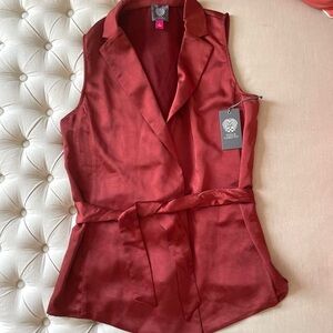 Vince Camuto Evening Collar Sleeveless Wrap Vest - Deep Red
